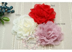 Ruffle Eyelet CHIFFON Flower (M, 9 cm), Pack of 2